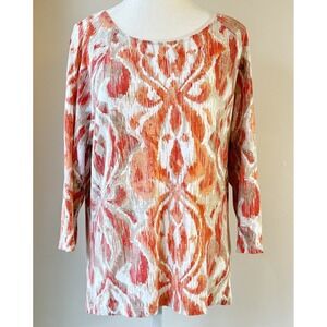 Chicos Ikat Print Top 2 (L) Multicolor Button Trim Sleeves Vacation Office Beach